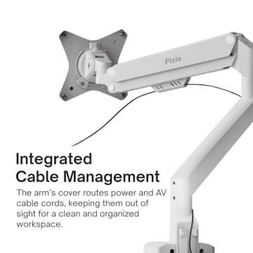 Pixio PS1S Wave White Single Monitor Arm Stand Desk Mount - Fits up to 32 inches Monitors and up to 19.8lbs. VESA Compatibility and Integrated Cable Management