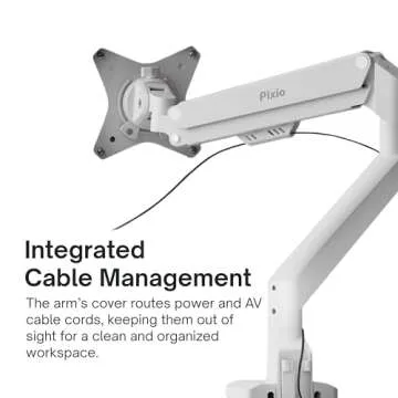 Pixio PS1S Wave White Single Monitor Arm Stand Desk Mount - Fits up to 32 inches Monitors and up to 19.8lbs. VESA Compatibility and Integrated Cable Management