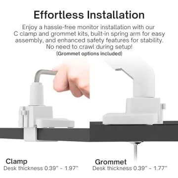 Pixio PS1S Wave White Single Monitor Arm Stand Desk Mount - Fits up to 32 inches Monitors and up to 19.8lbs. VESA Compatibility and Integrated Cable Management