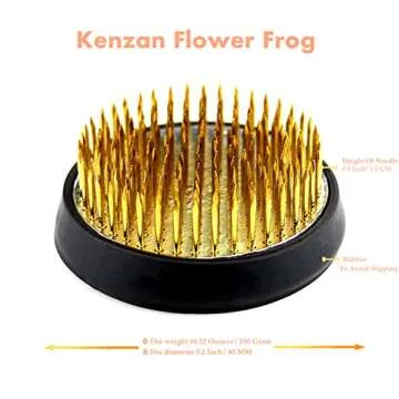 SVY Japanese Kenzan Ikebana Flower Arranger, Diameter 3¼ Inches, Kenzan Flower Frog with Needle Calibrator and Cleaning Brush - Round 3.2"