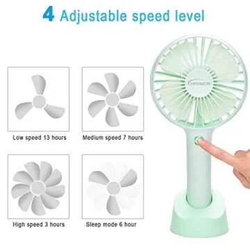 Portable YIHUNION Mini Handheld Fan - 4 Speed, USB Rechargeable