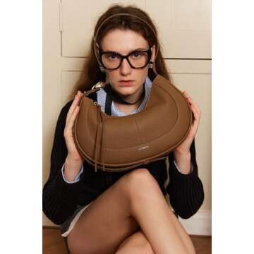 LA FESTIN Leather Crescent Bag - Adjustable Strap Shoulder Bag For Women’s Crossbody Handbags, Des...