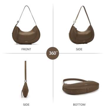 LA FESTIN Leather Crescent Bag - Adjustable Strap Shoulder Bag For Women’s Crossbody Handbags, Designer Trendy Satchel Purses For Women With Zipper Closure - Elephant Grey