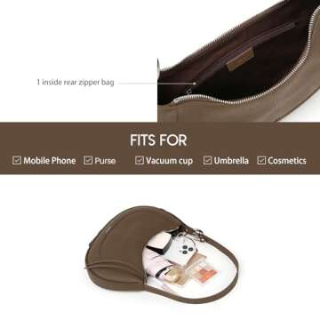 LA FESTIN Leather Crescent Bag - Adjustable Strap Shoulder Bag For Women’s Crossbody Handbags, Designer Trendy Satchel Purses For Women With Zipper Closure - Elephant Grey