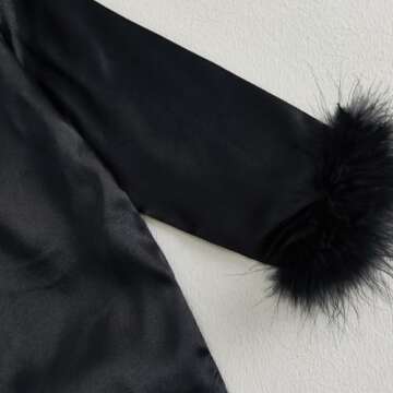 MAINESAKA Toddler Baby Girl Satin Pajamas Set Feather Trim Long Sleeve Button Down Tops Long Pants 2Pcs Pjs Sleepwear Outfits (A-Black, 2-3 Years)