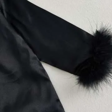 MAINESAKA Toddler Baby Girl Satin Pajamas Set Feather Trim Long Sleeve Button Down Tops Long Pants 2Pcs Pjs Sleepwear Outfits (A-Black, 2-3 Years)