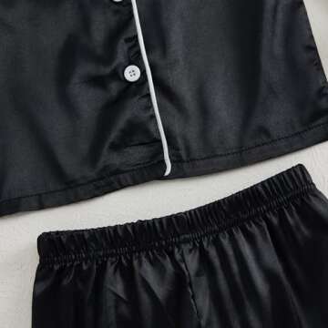 MAINESAKA Toddler Baby Girl Satin Pajamas Set Feather Trim Long Sleeve Button Down Tops Long Pants 2Pcs Pjs Sleepwear Outfits (A-Black, 2-3 Years)