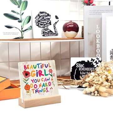 Inspirational Quotes Desk Decor Gifts For Women Girls Friends-Motivational Sign Ceramic Plaque With Wooden Stand-Cheer Up Gifts For Friends Women (Beautiful girl)