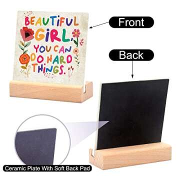 Inspirational Quotes Desk Decor Gifts For Women Girls Friends-Motivational Sign Ceramic Plaque With Wooden Stand-Cheer Up Gifts For Friends Women (Beautiful girl)
