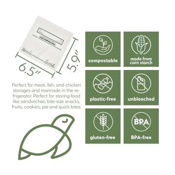 100% Compostable Food Storage Bags [Sandwich 150 Pack] Eco-Friendly Freezer Bags, Resealable Bags, H...
