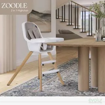 Evolur Zoodle 2 in 1 Convertible Baby High Chair in Light Gray, Easy to Clean, Adjustable and Remova...