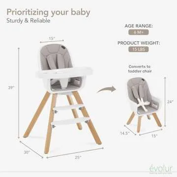 Evolur Zoodle 2 in 1 Convertible Baby High Chair in Light Gray, Easy to Clean, Adjustable and Removable Tray, Compact and Portable High Chair, Foldable High Chair with Adjustable Footrest