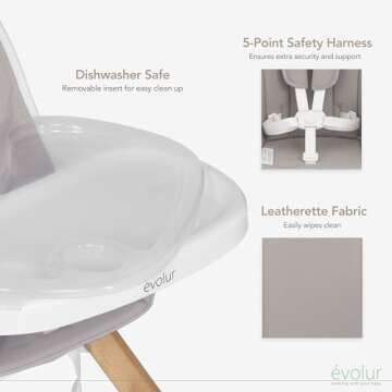 Evolur Zoodle 2 in 1 Convertible Baby High Chair in Light Gray, Easy to Clean, Adjustable and Removable Tray, Compact and Portable High Chair, Foldable High Chair with Adjustable Footrest