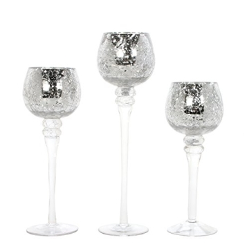 Hosley® Set of 3 Crackle Metallic Glass Tealight Holders 12 Inch, 10 Inch, 9 Inch Elegant Home Deco...