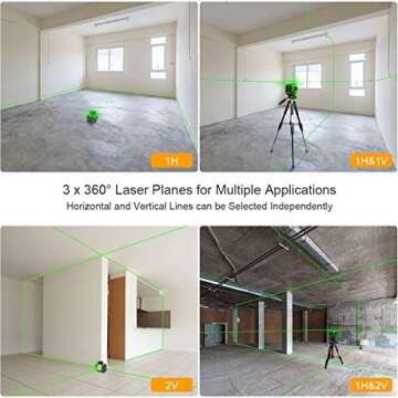 Huepar 3D Green Beam Self-Leveling Laser Level 3 x 360 Cross Line Three-Plane Leveling and Alignment...
