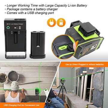 Huepar 3D Green Beam Self-Leveling Laser Level 3 x 360 Cross Line Three-Plane Leveling and Alignment Tool -Two 360 Vertical and One 360 Horizontal Line -Magnetic Pivoting Base GF360G