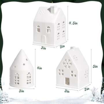 Pawliss Christmas Village Sets, 3Pcs White Christmas Village Sets Christmas Decorations Indoor, Chri...