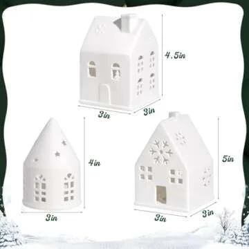 Pawliss Christmas Village Sets, 3Pcs White Christmas Village Sets Christmas Decorations Indoor, Chri...