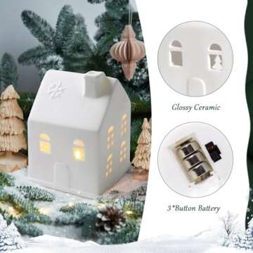 Pawliss Christmas Village Sets, 3Pcs White Christmas Village Sets Christmas Decorations Indoor, Christmas Decorations Farmhouse Rustic Decor for Home Shelf Cabinet Table, Home Display, Tabletop