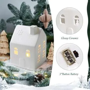 Pawliss Christmas Village Sets, 3Pcs White Christmas Village Sets Christmas Decorations Indoor, Christmas Decorations Farmhouse Rustic Decor for Home Shelf Cabinet Table, Home Display, Tabletop