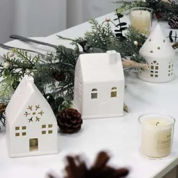 Pawliss Christmas Village Sets, 3Pcs White Christmas Village Sets Christmas Decorations Indoor, Christmas Decorations Farmhouse Rustic Decor for Home Shelf Cabinet Table, Home Display, Tabletop