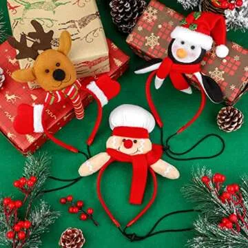 Pedgot 3 Pack Pet Christmas Headbands Dog Christmas Costume Headwear Assorted Styles Puppy Dog Fun Xmas Hair Accessory for Pet Party Holiday Christmas Party Supplies