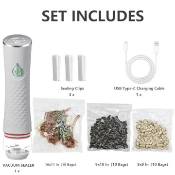 CNAOA Compact Vacuum Sealer with 30 Reusable Bags - White