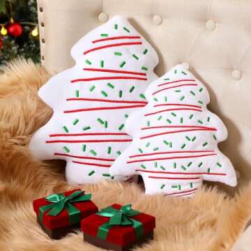 Shellwei 2 Pcs Christmas Tree Cake Pillows 15.8 and 11.8 Christmas Throw Pillows Cute Soft Stuffed Tree Shaped Pillow for Christmas Party Outdoor Home Cushion Decorations