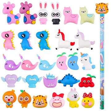 Kolewo4ever 100 Pieces Cartoon Pencil Toppers Animal Pencil Toppers Silicone Pencil Top Dinosaur Unicorn Pencil Caps for Kids School Classroom Supplies Party Favors
