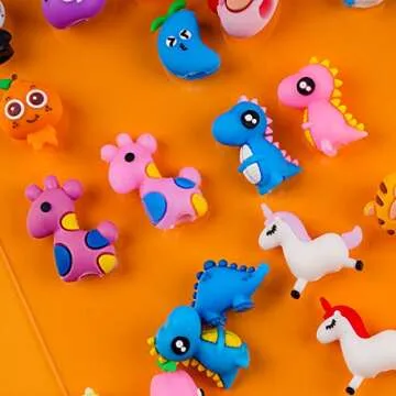 Kolewo4ever 100 Pieces Cartoon Pencil Toppers Animal Pencil Toppers Silicone Pencil Top Dinosaur Unicorn Pencil Caps for Kids School Classroom Supplies Party Favors