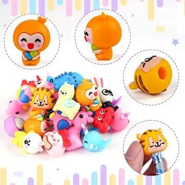 Kolewo4ever 100 Pieces Cartoon Pencil Toppers Animal Pencil Toppers Silicone Pencil Top Dinosaur Unicorn Pencil Caps for Kids School Classroom Supplies Party Favors