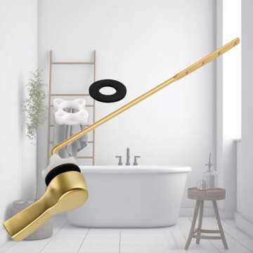 Hibbent 2 Pack Universal Front Mount Toilet Handle Tank Flush Lever Replacement Handle with Stainless Steel Flapper Chains for Most Front Mount Toilets- Brushed Gold