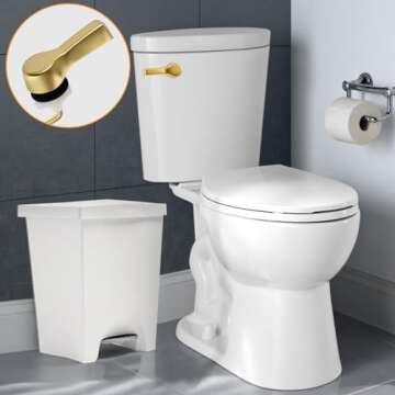 Hibbent 2 Pack Universal Front Mount Toilet Handle Tank Flush Lever Replacement Handle with Stainless Steel Flapper Chains for Most Front Mount Toilets- Brushed Gold