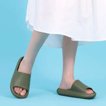 Comwarm Cloud Slide Sandals for Men & Women - Ultra Comfortable Recovery Slippers in Army Green