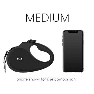 TUG 360° Tangle-Free Retractable Dog Leash with Anti-Slip Handle | 16 ft Strong Nylon Tape | One-Handed Brake, Pause, Lock (Medium, Black/Grey)