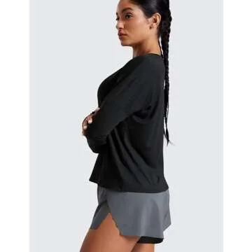 CRZ YOGA Long Sleeve Workout Tops for Women Lightweight Running Gym Athletic Shirts Basic Loose Fall Yoga T Shirt Black X-Large
