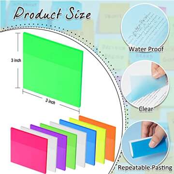 400 Sheets Post its, Sticky Notes 3x3 Inches, Bright Colors Self-Stick Pads, Strong Adhesive Post it Notes, Clear Sticky Note Pads, Easy to Post for Home, Notebook, Office Supplies (8 Pads)