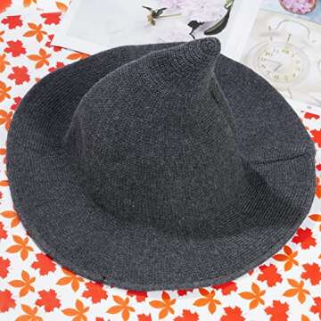 tiggell Halloween Hat Wool Knitted Cap for Witch Women Party Decor Masquerade Cosplay Costume Accessory Christmas Birthday (Dark Gray)
