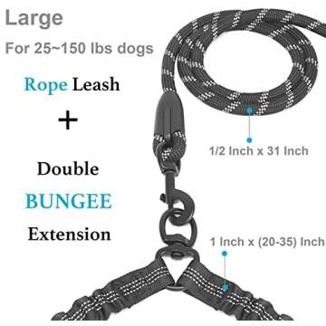 iYoShop Dual Dog Leash, Double Dog Leash, 360 Swivel No Tangle Walking Leash, Shock Absorbing Bungee for Two Dogs, Black, Large (25-150 lbs)
