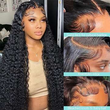 Lace Front Wigs Human Hair Deep Wave Lace Front Wigs for Black Women HD Transparent Deep Curly Wig Human Hair Pre Plucked with Baby Hair 18inch Brazilian Virgin Curly Wave Frontal Wigs 180% Density