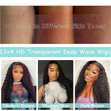 Lace Front Wigs Human Hair Deep Wave Lace Front Wigs for Black Women HD Transparent Deep Curly Wig Human Hair Pre Plucked with Baby Hair 18inch Brazilian Virgin Curly Wave Frontal Wigs 180% Density