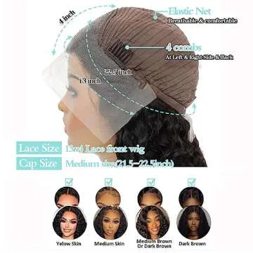 Lace Front Wigs Human Hair Deep Wave Lace Front Wigs for Black Women HD Transparent Deep Curly Wig Human Hair Pre Plucked with Baby Hair 18inch Brazilian Virgin Curly Wave Frontal Wigs 180% Density