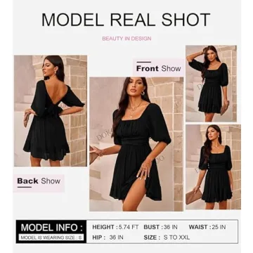 Stylish Dokotoo Square Neck Black Dress for Women