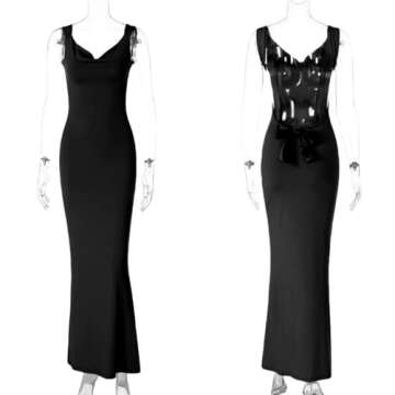 RARITYUS Women’s Elegant Satin Bow Maxi Dress Sexy Cowl Neck Backless Wedding Guest Dress Cocktail Party Evening Gown Black