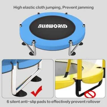 Trampoline for Kids, Adjustable Baby Toddler Trampoline with Basketball Hoop, 440lbs Indoor Outdoor Toddler Trampoline with Enclosure (Yellow Blue)