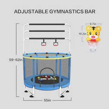 Trampoline for Kids, Adjustable Baby Toddler Trampoline with Basketball Hoop, 440lbs Indoor Outdoor Toddler Trampoline with Enclosure (Yellow Blue)