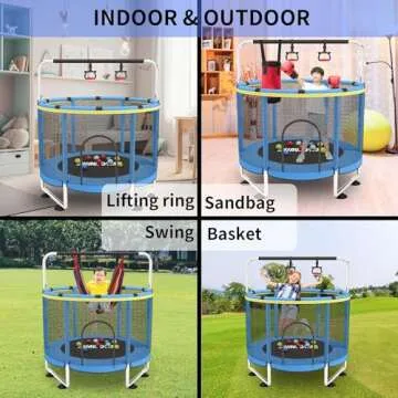 Trampoline for Kids, Adjustable Baby Toddler Trampoline with Basketball Hoop, 440lbs Indoor Outdoor Toddler Trampoline with Enclosure (Yellow Blue)