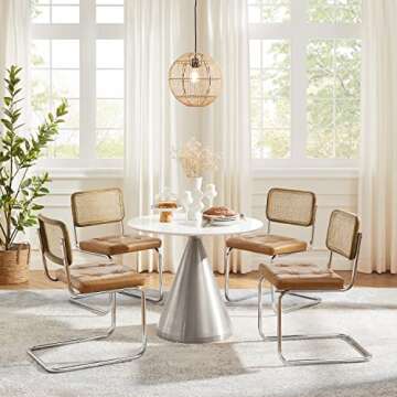 Zouron Mid-Century Modern Dining Chairs - Elegant Set of 2 with Rattan Back