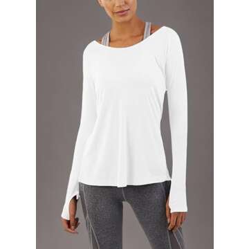 Bestisun Womens Long Sleeve Workout Tops Yoga Athletic Shirts Exercise Clothes Tunic Sweatshirts White S