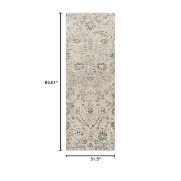 Hauteloom Claydon Boho Vintage Traditional Oushak Runner Rug - Farmhouse Oriental Floral Damask Carpet for Hallway - Taupe, Beige, Olive; Blue 2'7" x 7'3"